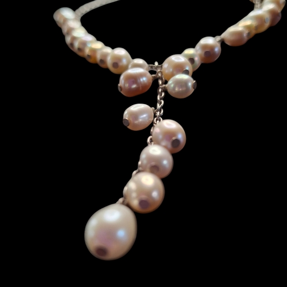 Sterling Silver 925 Cultured Pearl Drop Y Necklace with 2" Center Drop - Picture 3 of 11